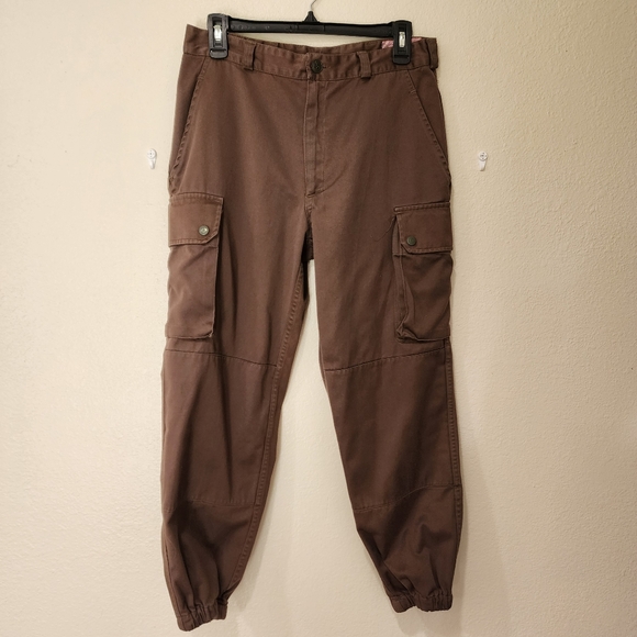 Rare French Army Cargo Pants Brown Joggers High Waist 84M 1995 Brown size 4 - Picture 1 of 7